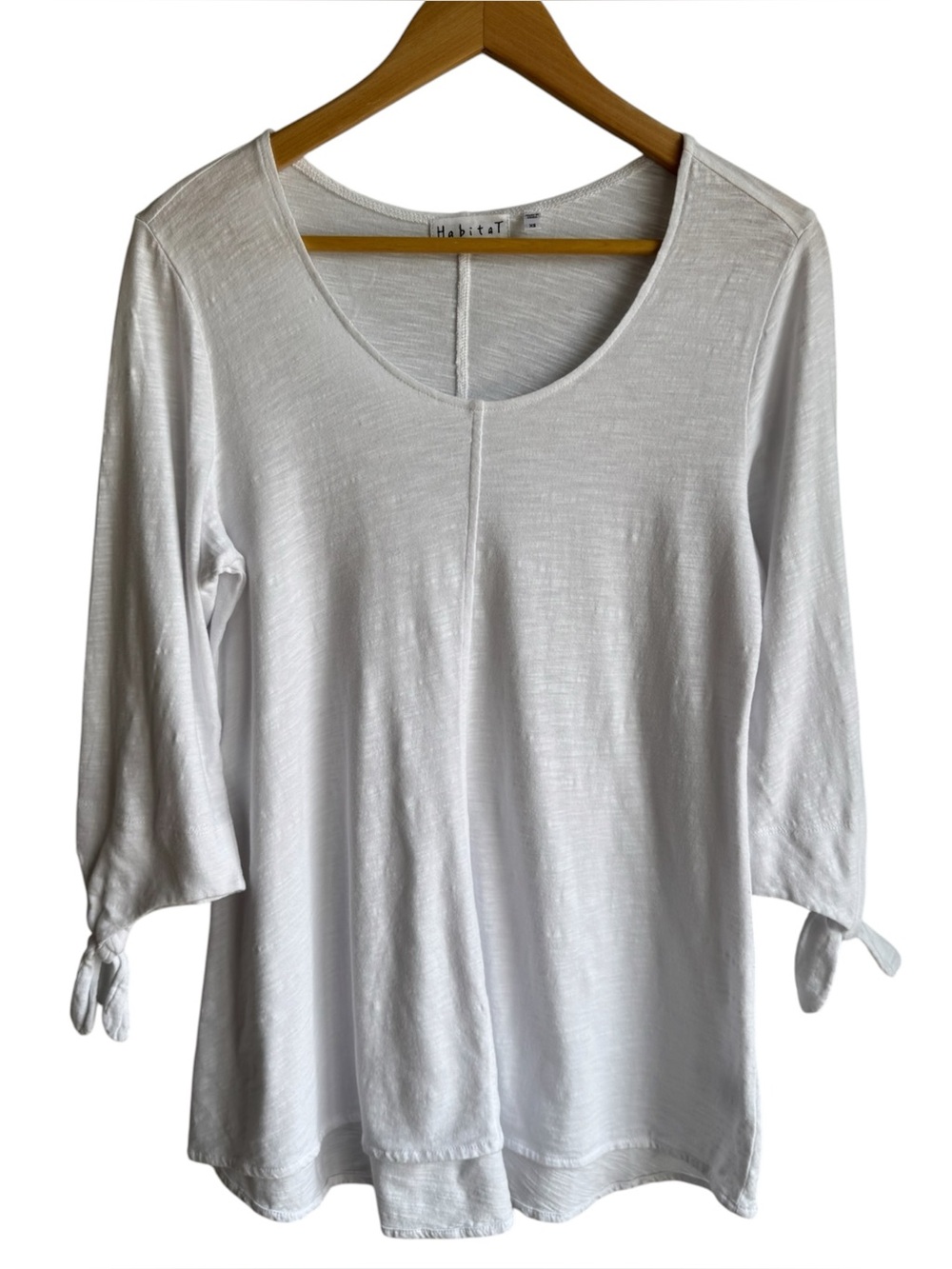 Habitat 100% Cotton Long Sleeve Top Sz XS White Scoop Neck Shirt Casual Capsule